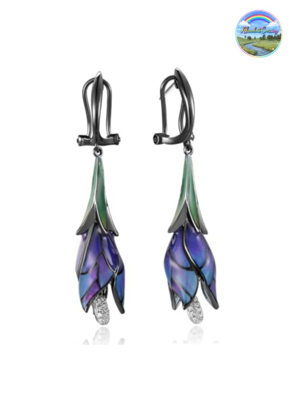 Sterling Silver Enamel Tulip Dangle Earrings Cubic Zirconia